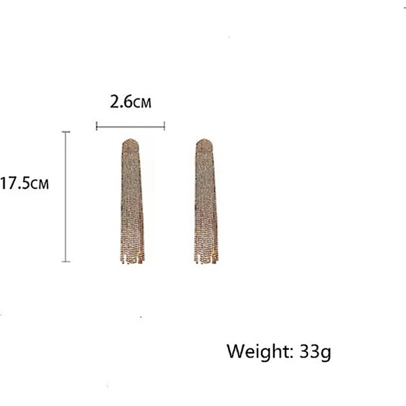 White Gold Plated Oversized Rhinestone Tassel Drop Earrings - Picture 4 of 4